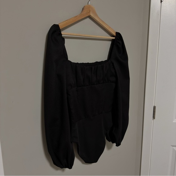 Princess Polly Laura Bodysuit Black Puff Long Sleeve Square Neck - Picture 4 of 6